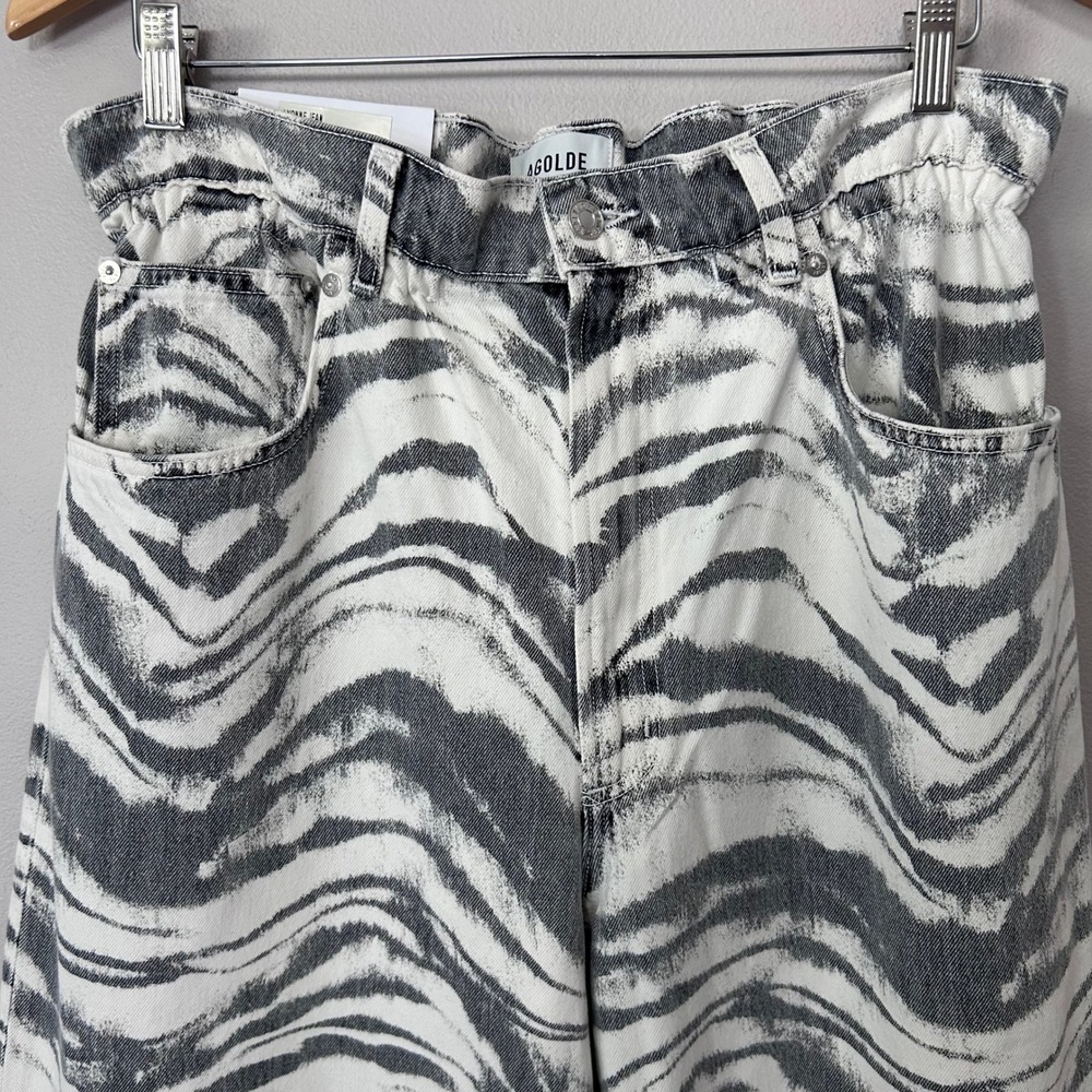 AGOLDE Lyonne Jeans Womens 30 Quiver Black Zebra Print Wide Leg High Rise NWT - Picture 4 of 11
